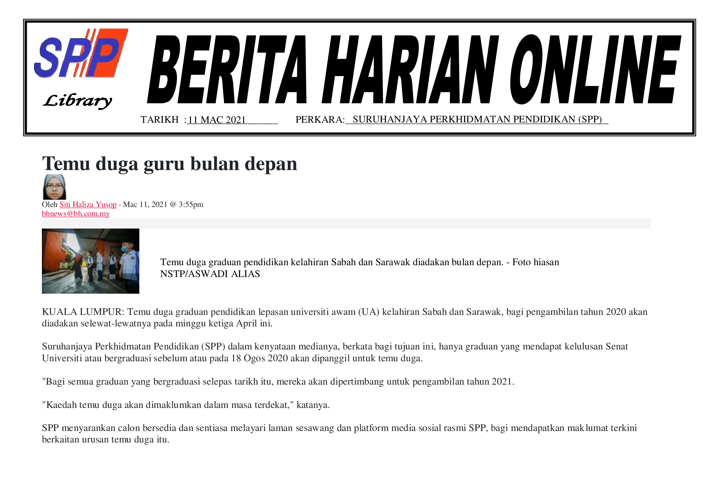BERITA HARIAN 11 MAC 2021