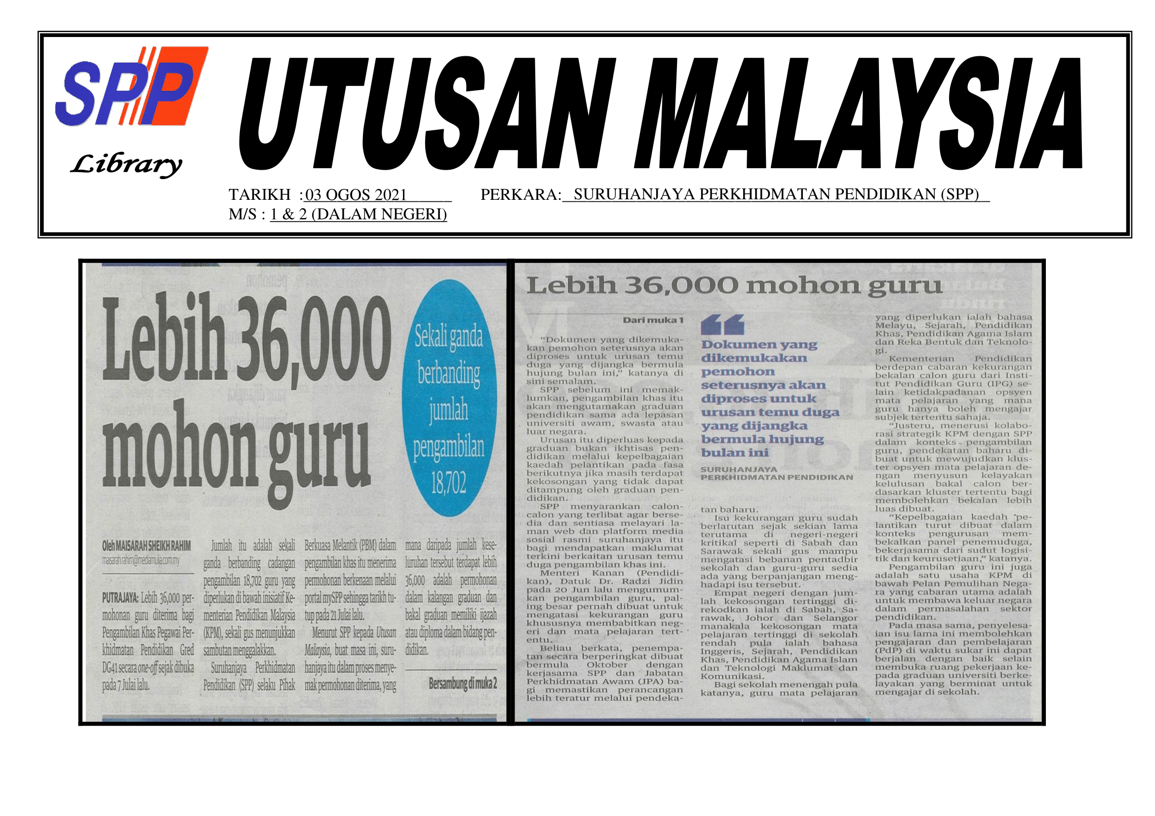 Sinar Harian Atasi Masalah Kekurang Guru