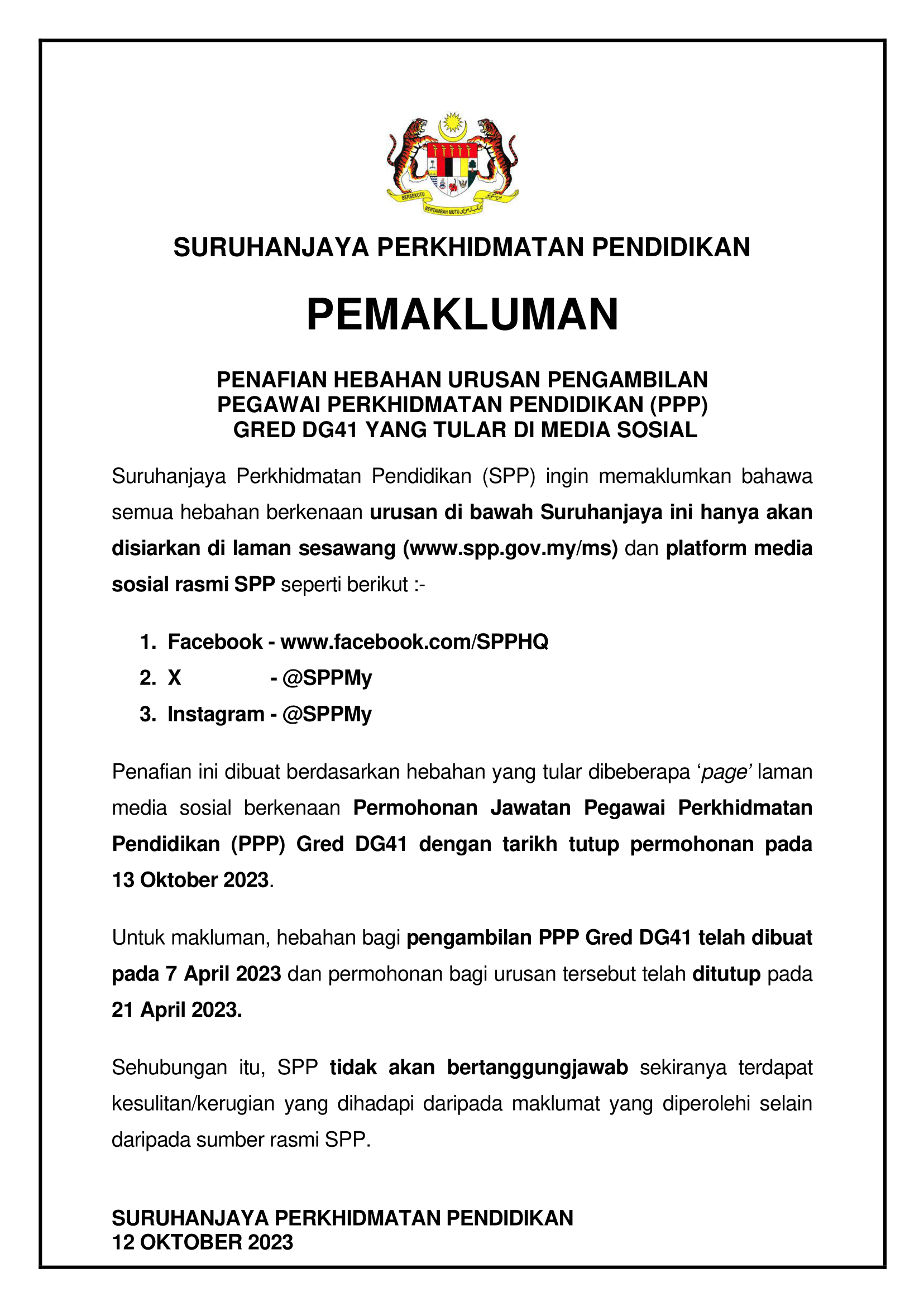 Kenyataan Media Penafian Pengambilan PPP DG41 di Facebook  2 1